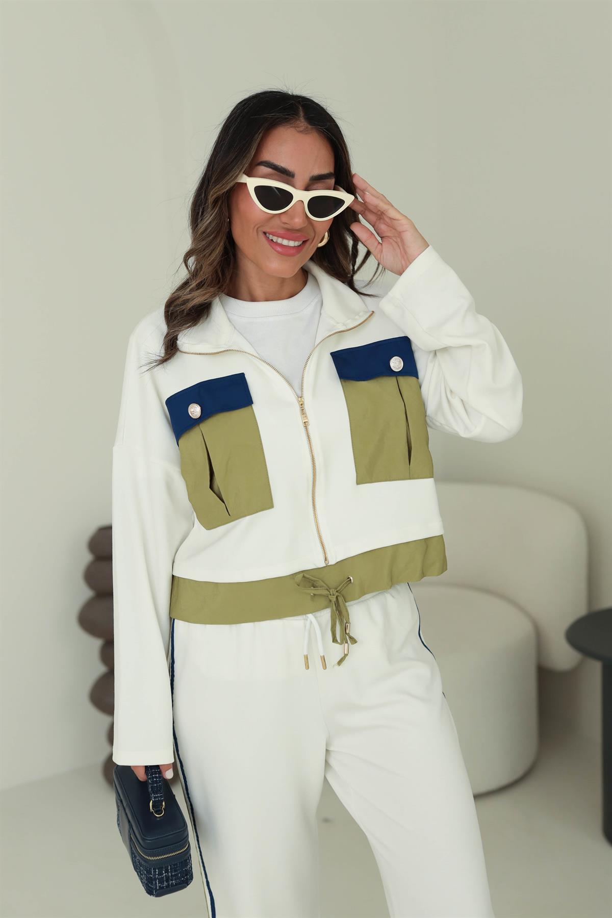 2970 Cepli Gold Düğmeli Premium Kumaş Takım BEYAZ