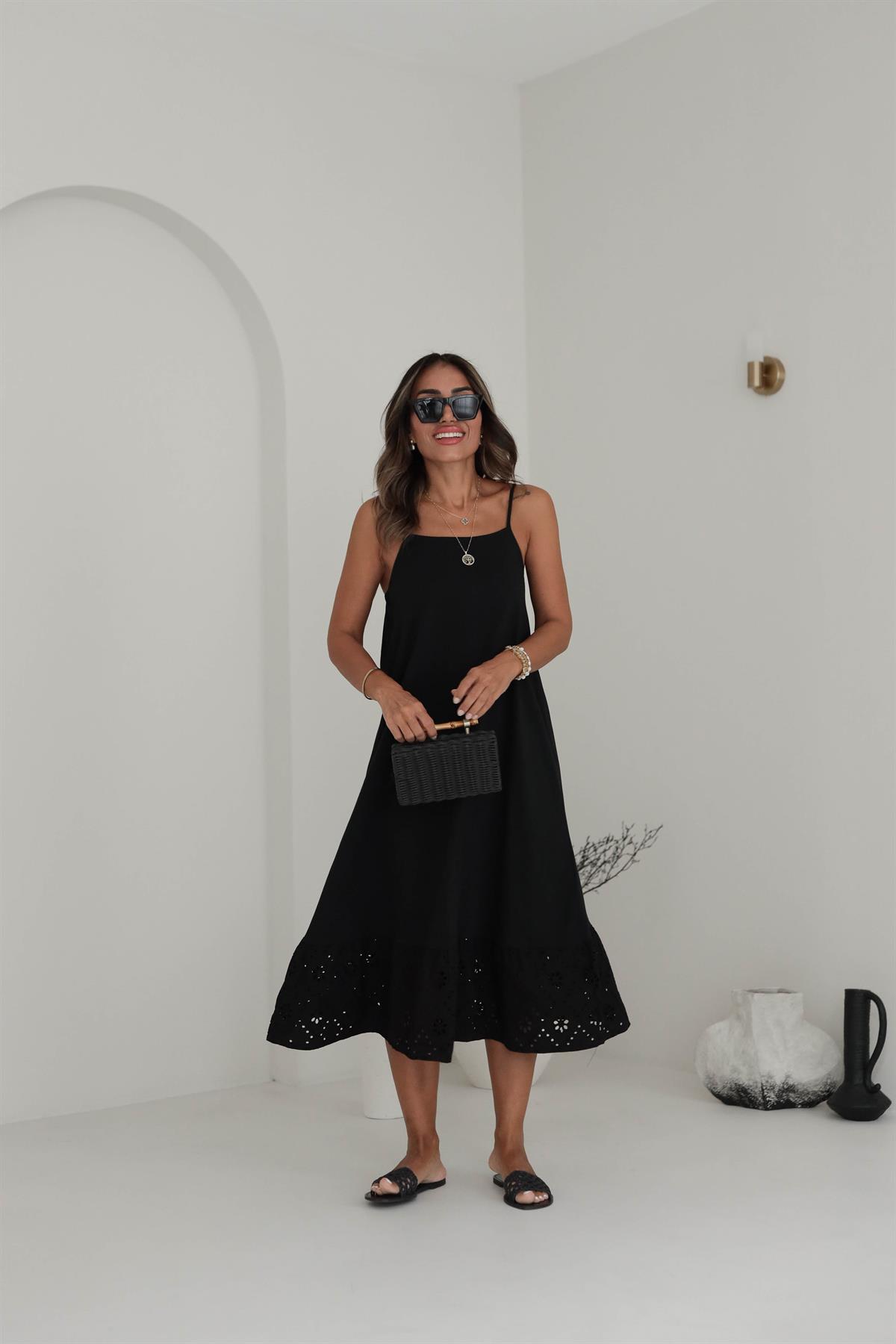 4319 Askılı Eteği Fistolu Elbise