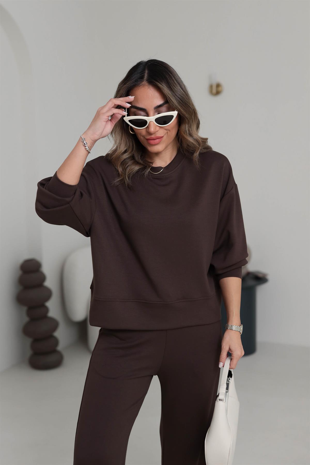 Bisiklet Yaka Modal Kumaş Takım ACI KAHVE