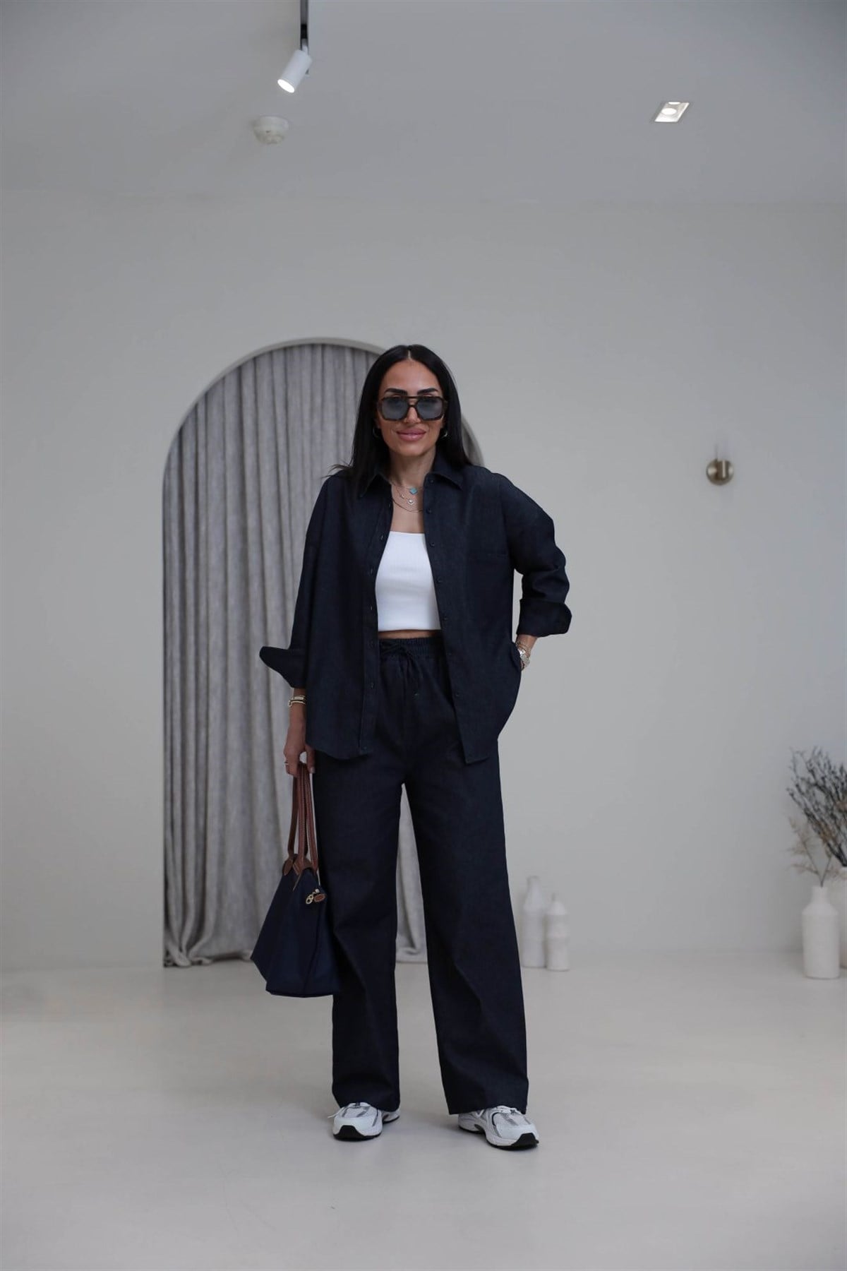 3012 Likralı Gömlekli Kot Takım LACİVERT