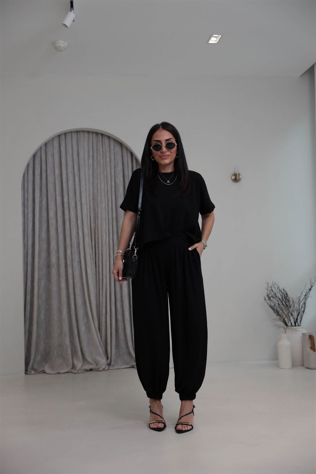 1941 Modal Kumaş Tshirt ve Şalvar Pantolon Takım SİYAH