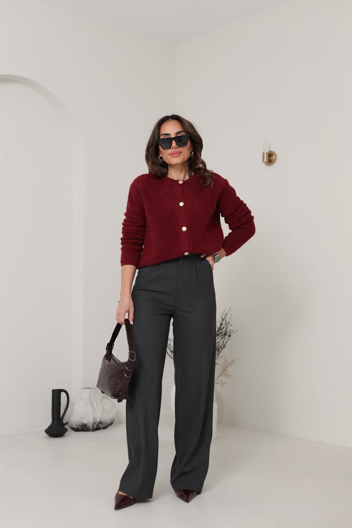 6571 Arka Bel Lastikli Palazzo Pantolon KOYU GRİ