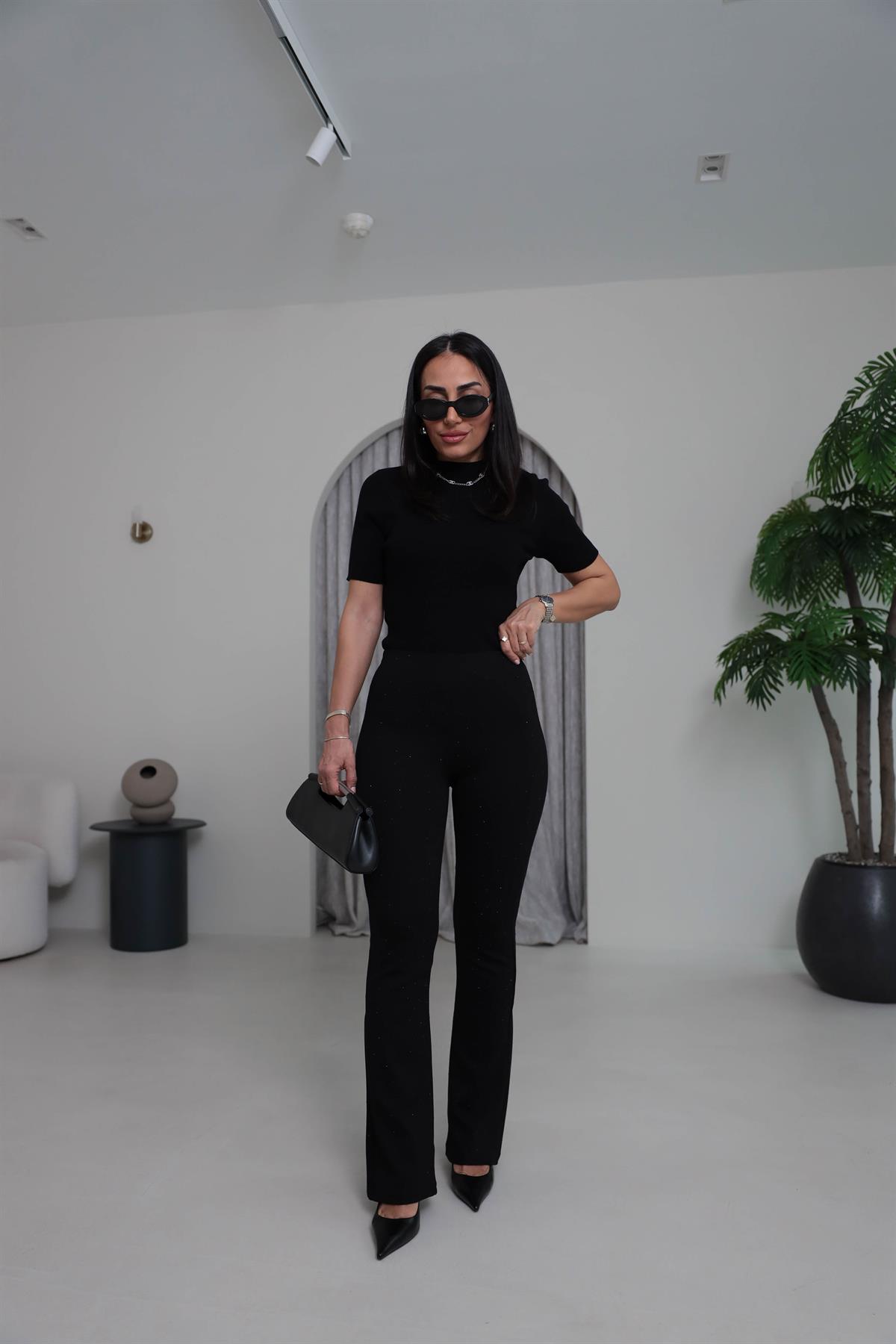 4234 Taşlı İspanyol Pantolon SİYAH