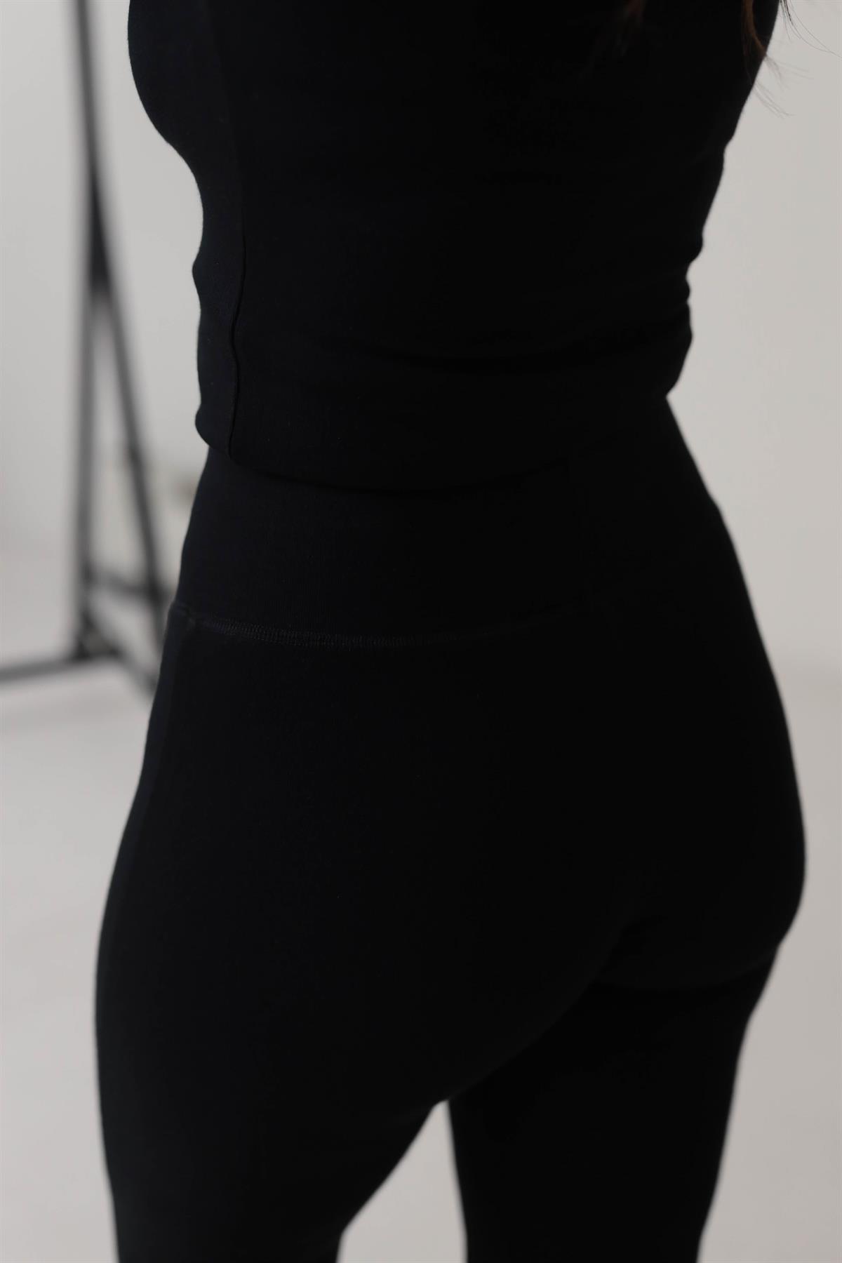 4135 Geniş Kemerli İspanyol Paça Pamuklu Pantolon SİYAH