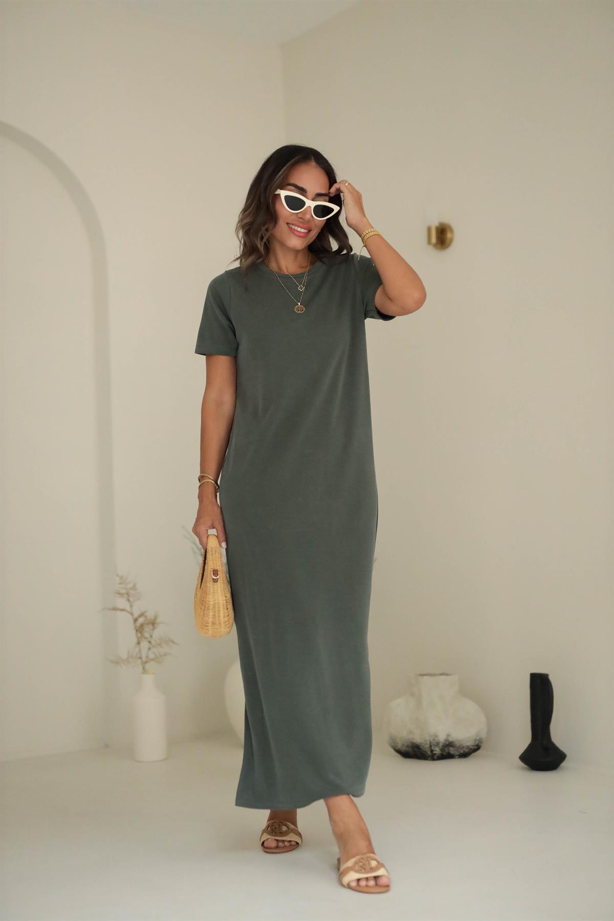 Pike Modal Yırtmaçlı Midi Elbise