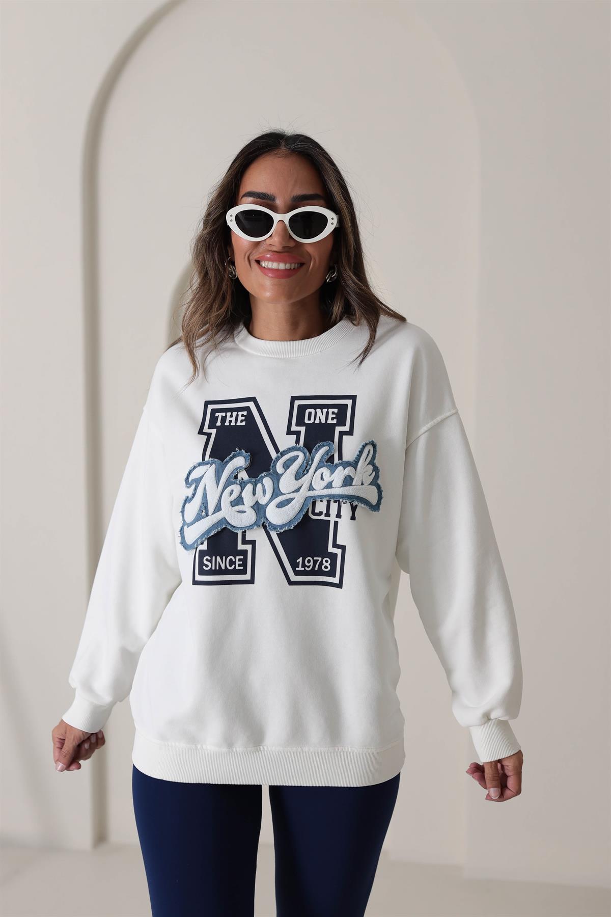 5554 NewYork Yazılı Baskılı Sweatshirt