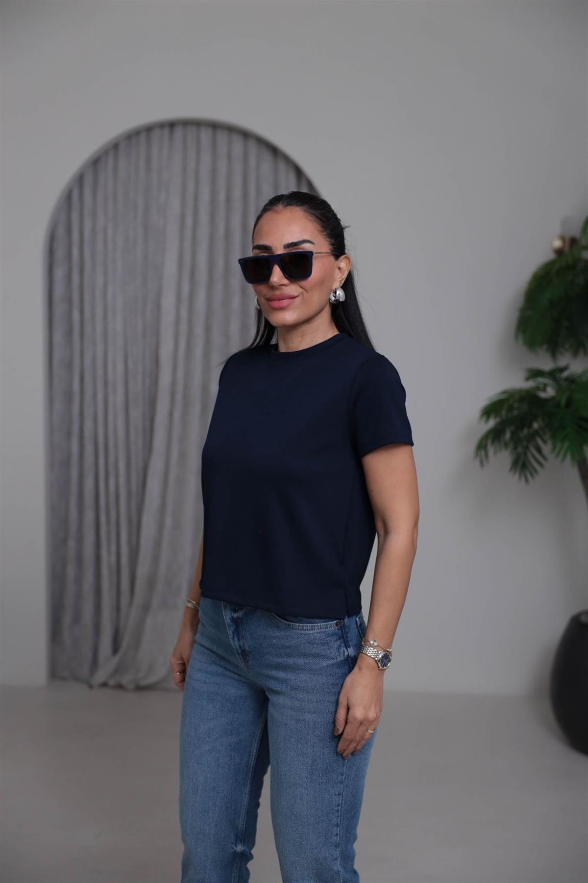 1120 Bisiklet Yaka Kısa Modal Tshirt LACİVERT