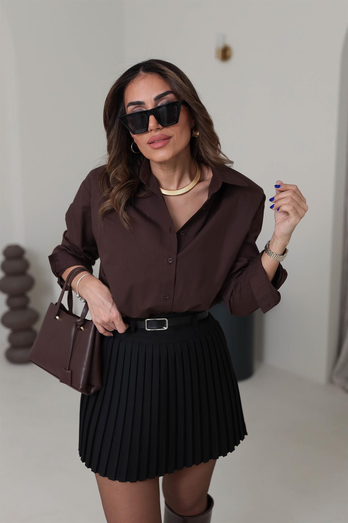 1279 Vatkalı Poplin Gömlek KAHVE