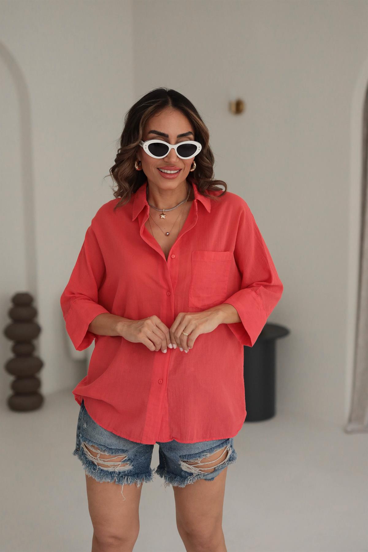 4309 Pamuklu Cep Detaylı Gömlek