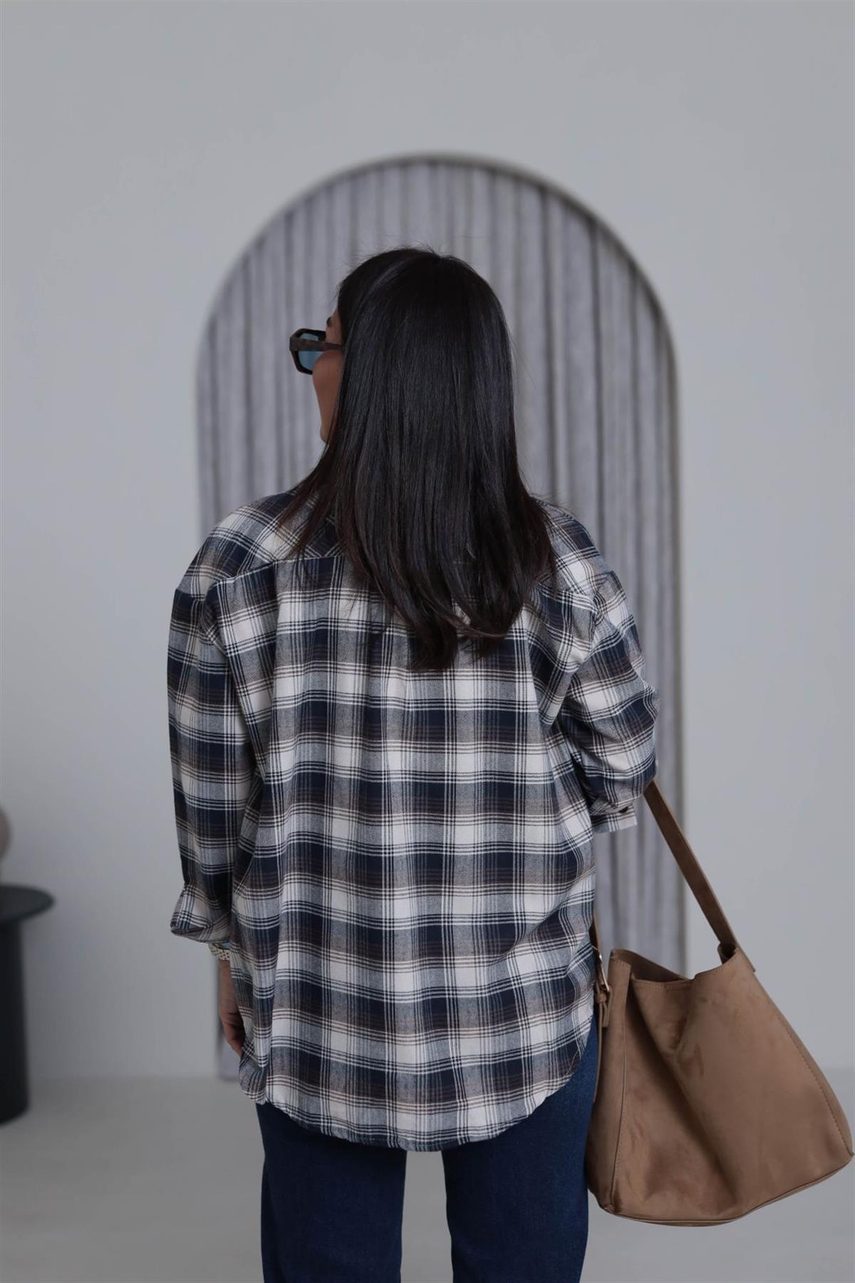 0146 Ekose Desen Oversize Gömlek KAHVE