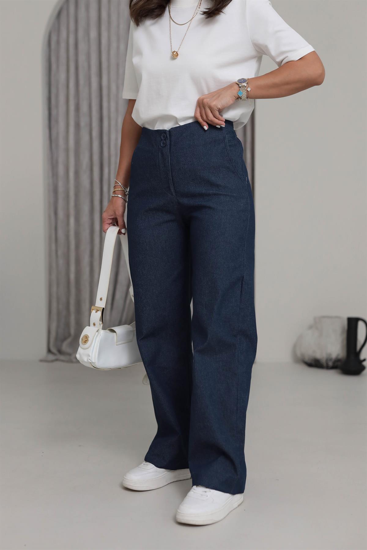 9953 Yüksek Bel Likralı Kumaş Pantolon LACİVERT