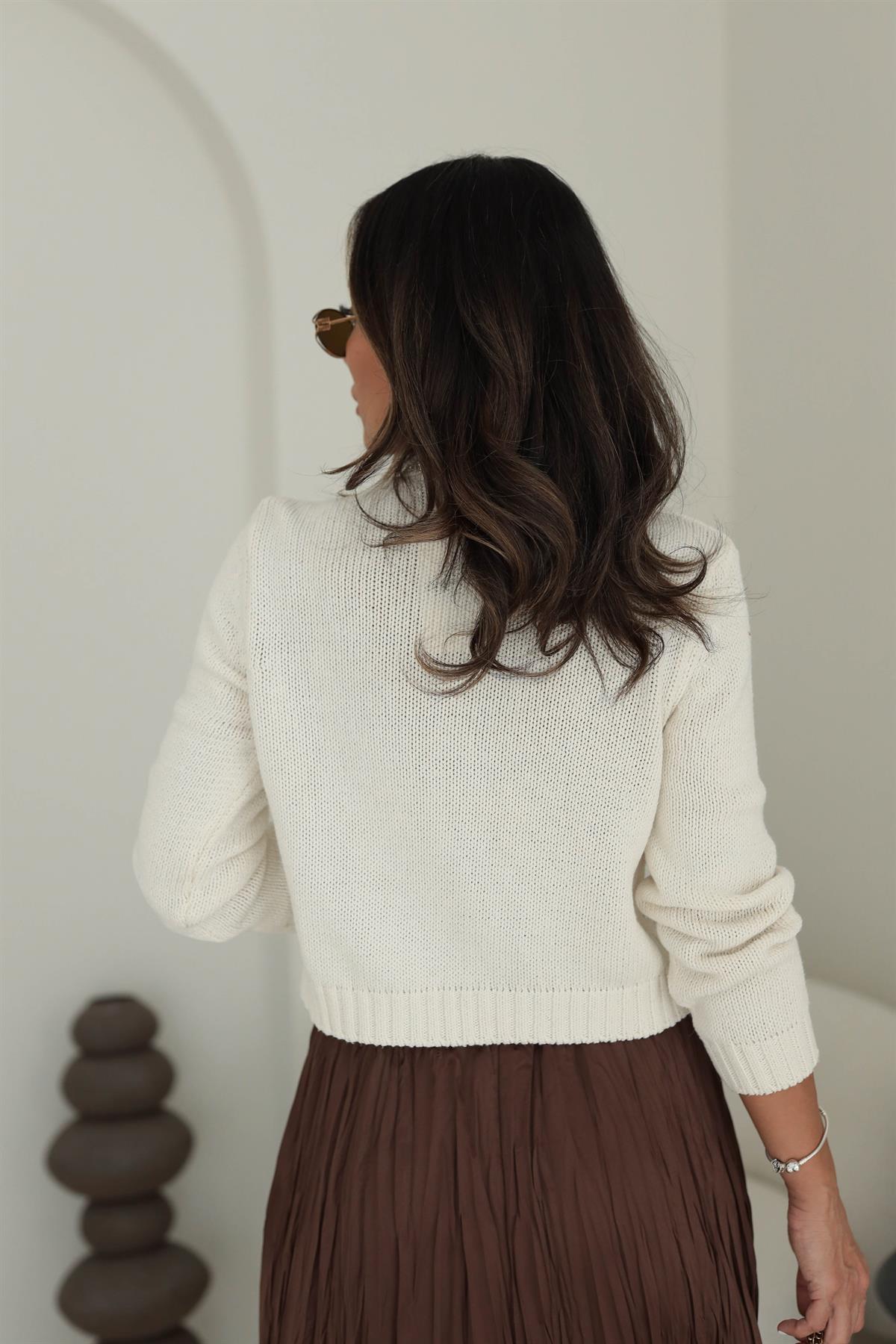 4388 Taş Detaylı Hırka EKRU