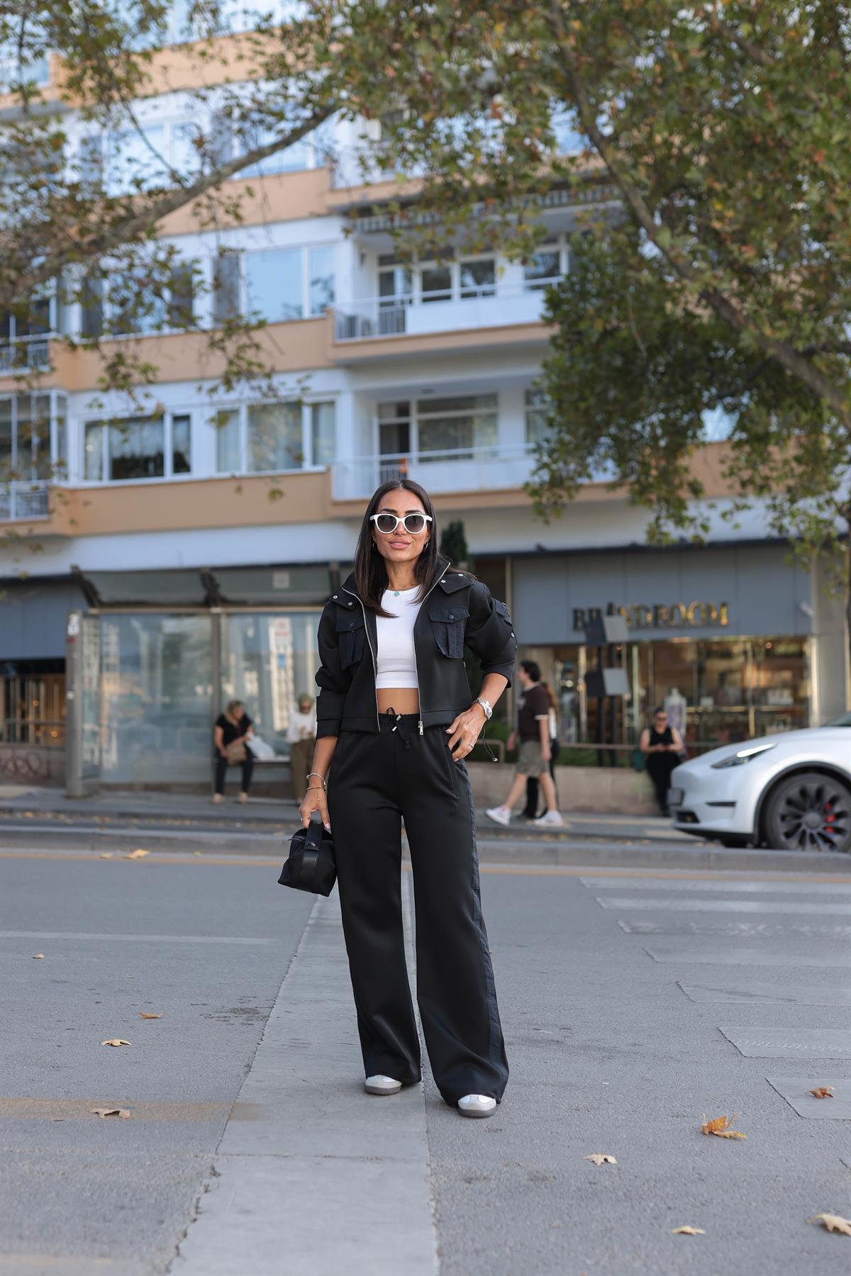 2140 Paraşüt Garnili Ceketli Scuba Takım SİYAH