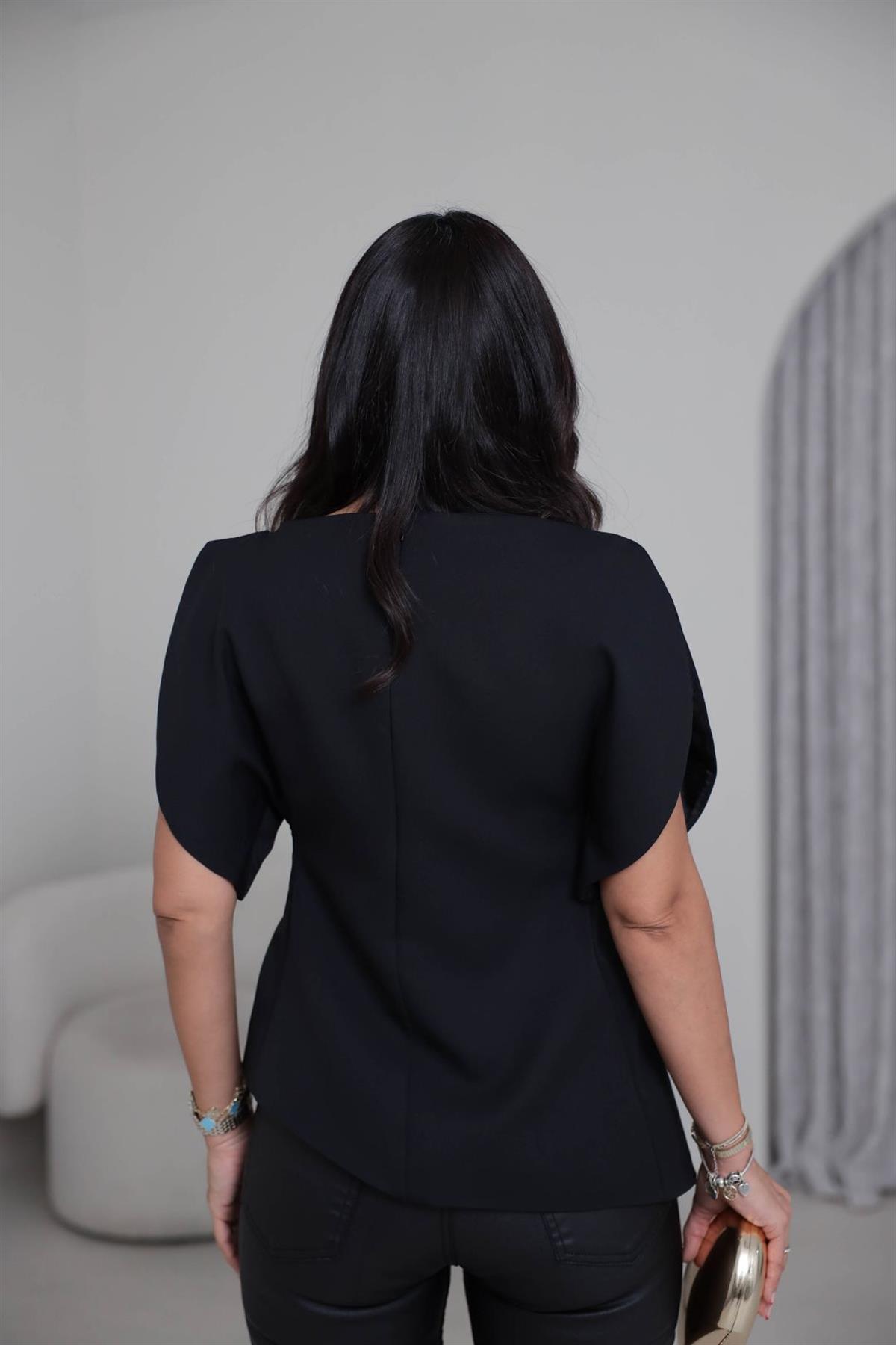 Balon Kol Asimetrik Bluz SİYAH