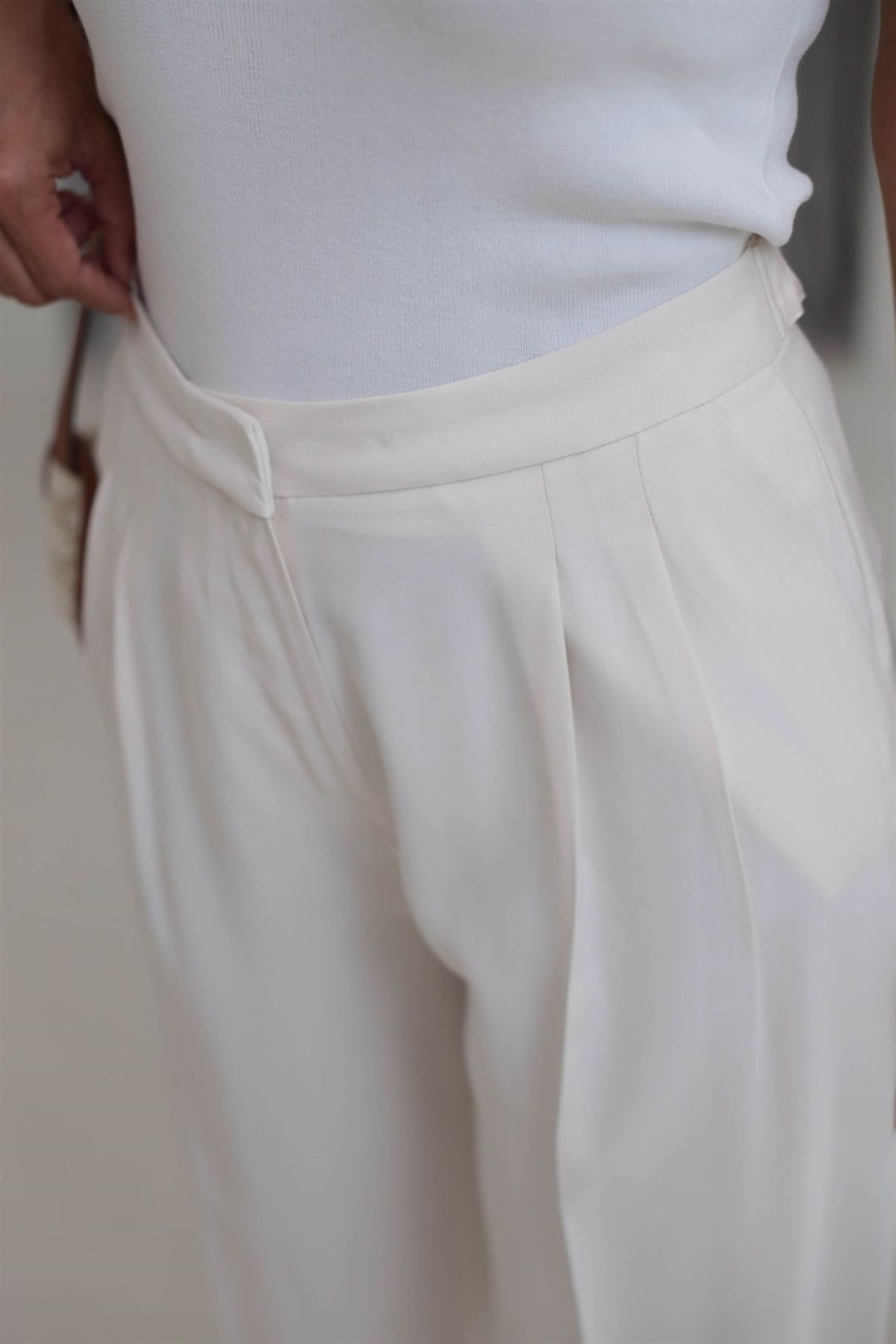 7545 Beli Ayarlanabilir Tencel Pantolon EKRU