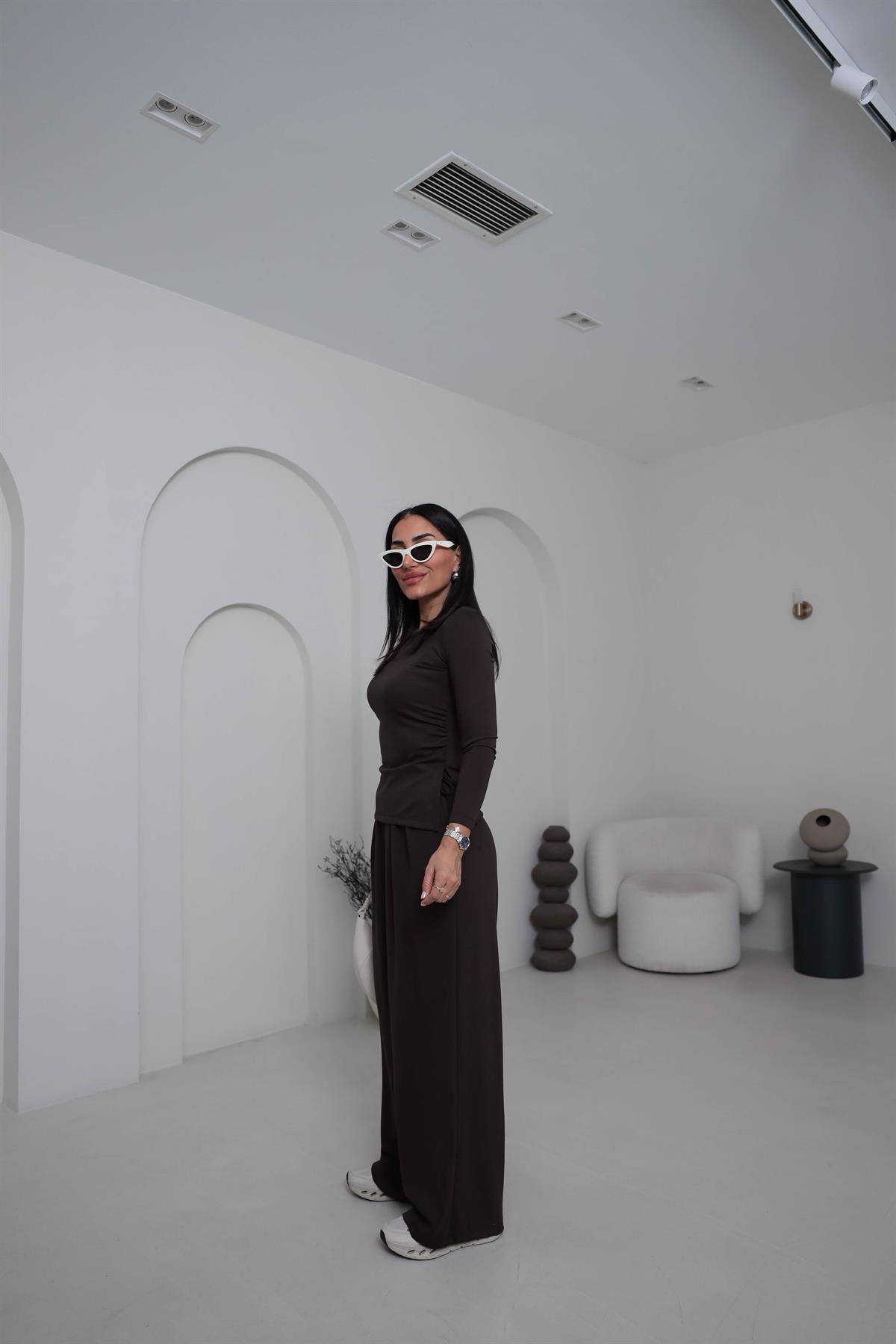 1181 Bel Büzgülü Modal Salaş Takım KAHVE