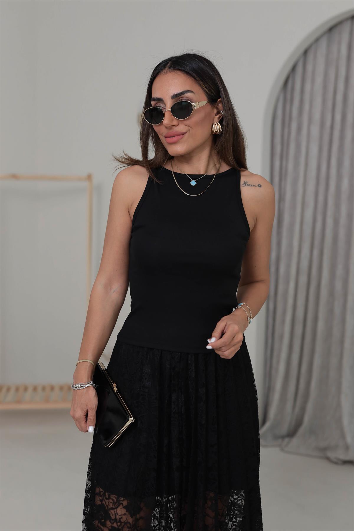 1048 Halter Yaka Pamuklu Top SİYAH