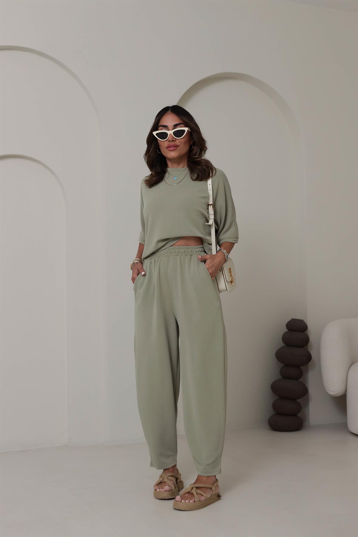 8559 Modal Kumaş Dökümlü Takım HAKİ YEŞİL