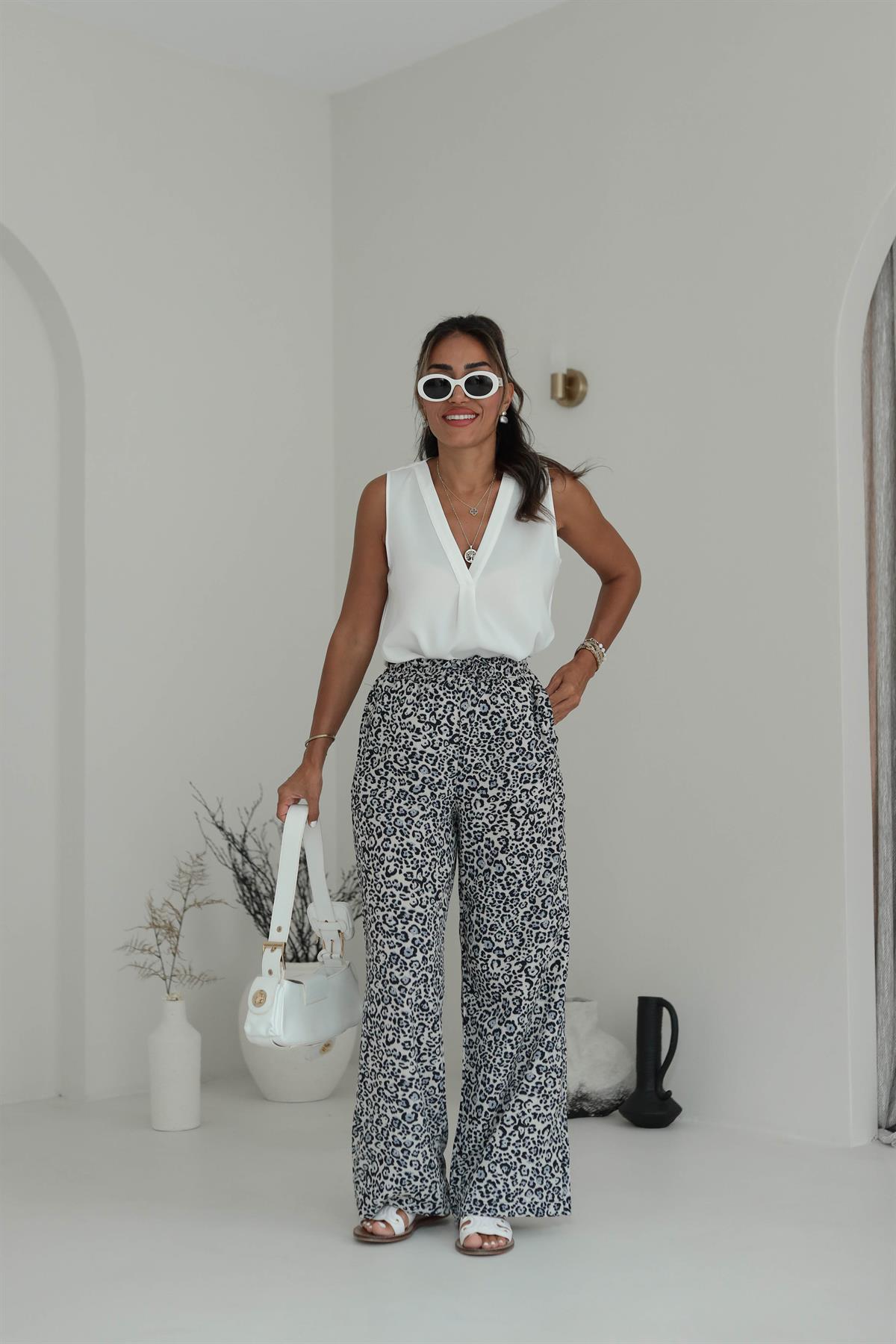 8647 Leopar Desen Bol Paça Pantolon