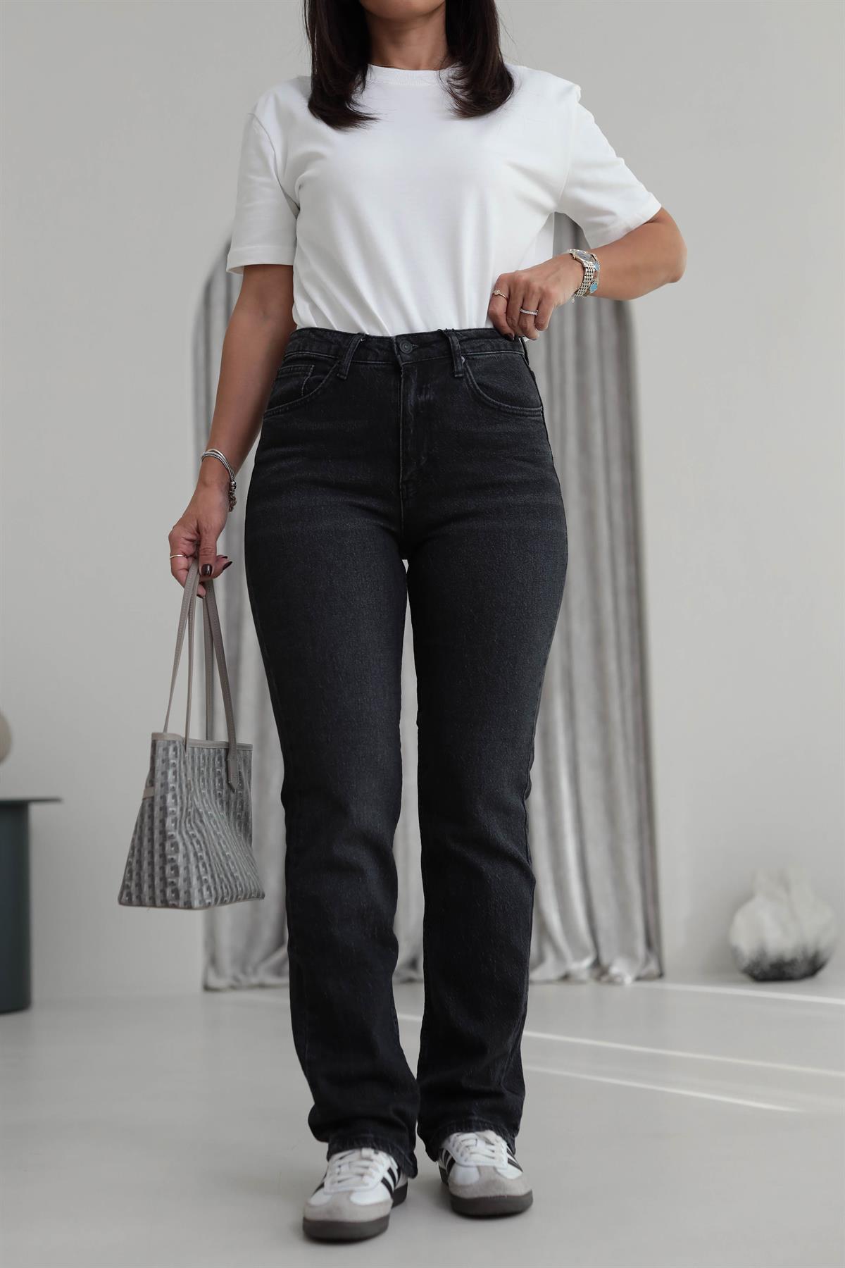 Za Likralı Straight Fit Jean YIKAMALI SİYAH