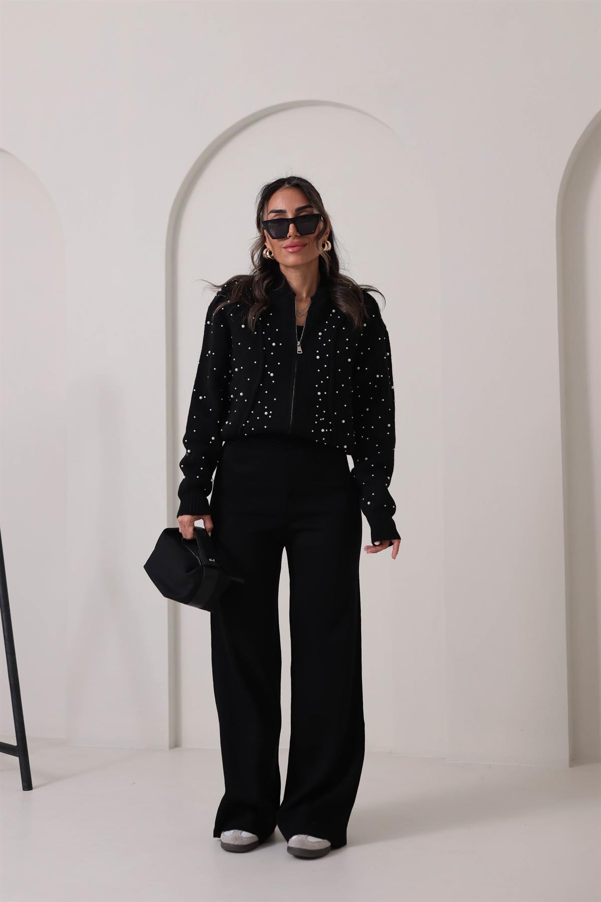 0003 Bol Kalıp Bel Lastikli Triko Pantolon SİYAH