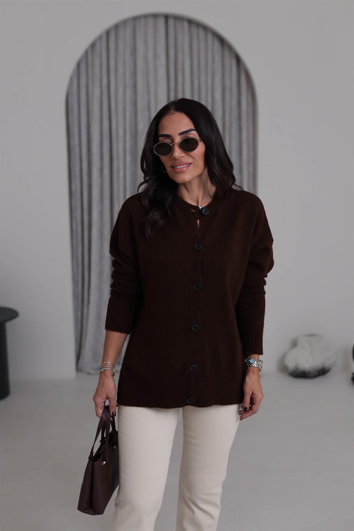 5252 Yanları Yırtmaç Detay Hırka KAHVE