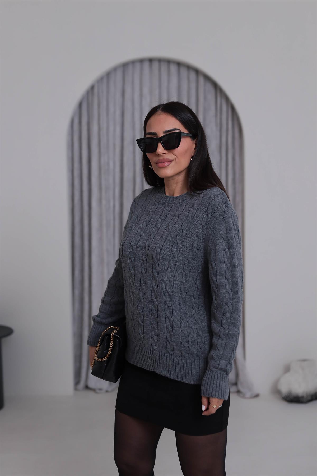 Bisiklet Yaka Örgü Kazak GRİ