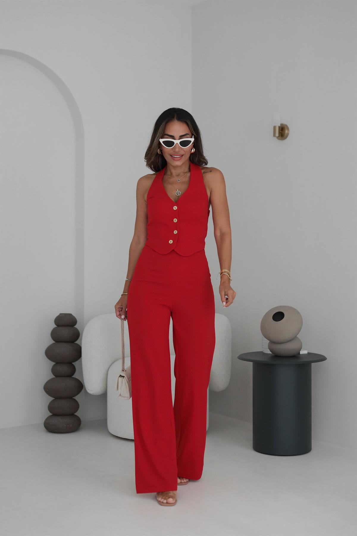 5276 Gold Düğmeli Boyundan Geçişli Tulum