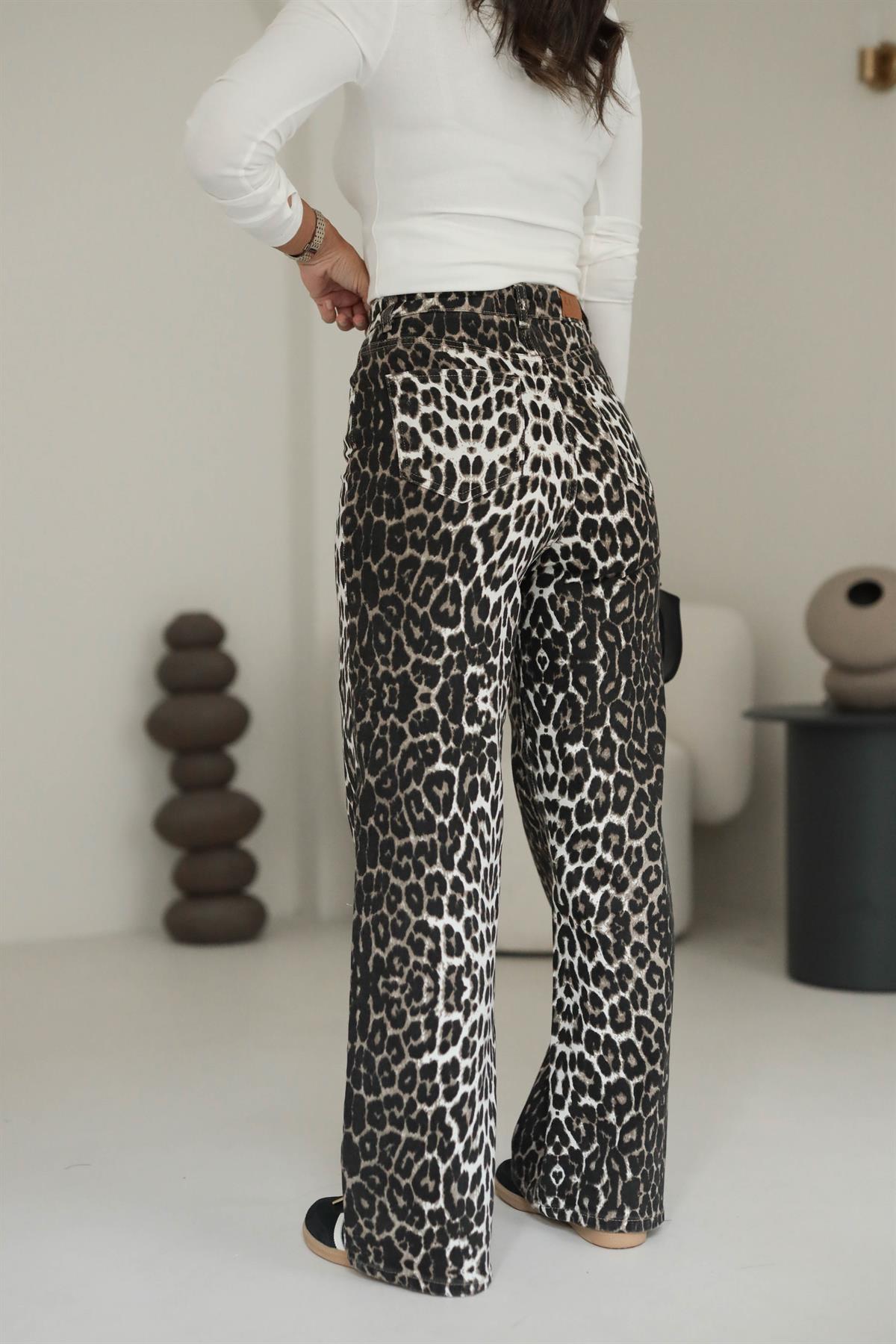 3690 Leopar Desenli Premium Palazzo Pantolon