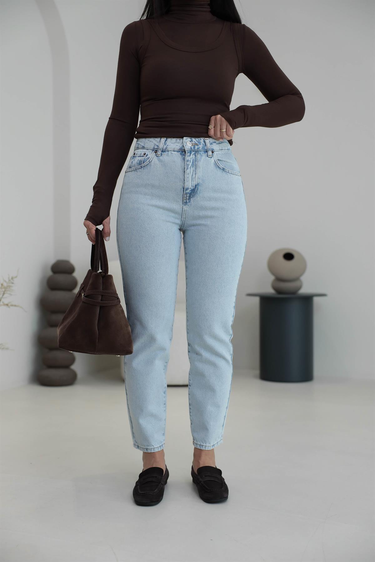 Orj İpkyl Mom Fit Jean BUZ MAVİ