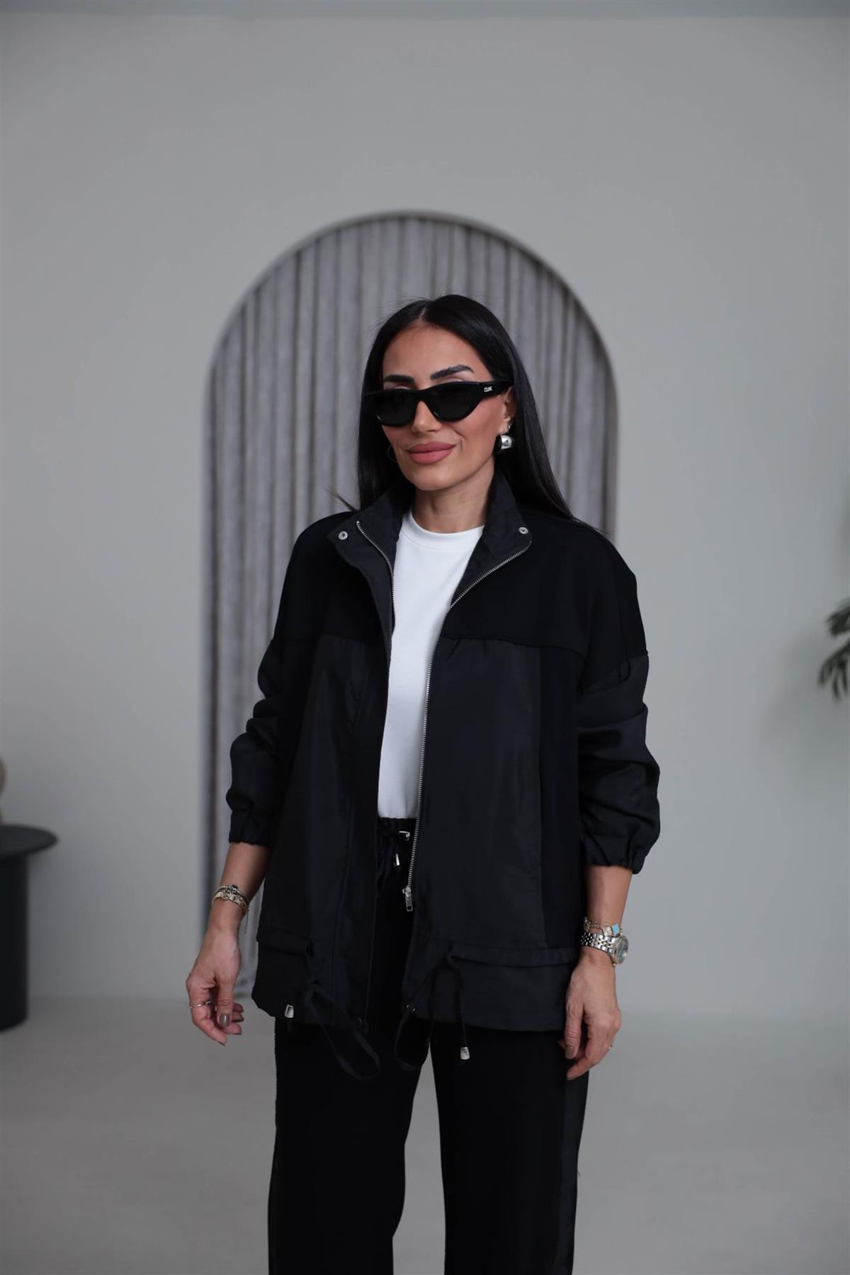 3601 Fermuarlı Büzgülü Paraşüt Garnili Takım SİYAH