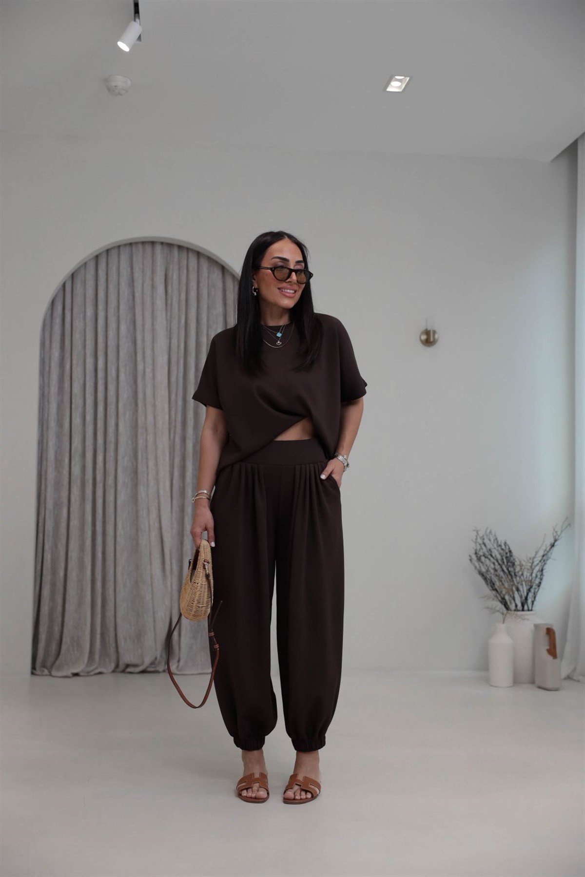 1941 Modal Kumaş Tshirt ve Şalvar Pantolon Takım KAHVE