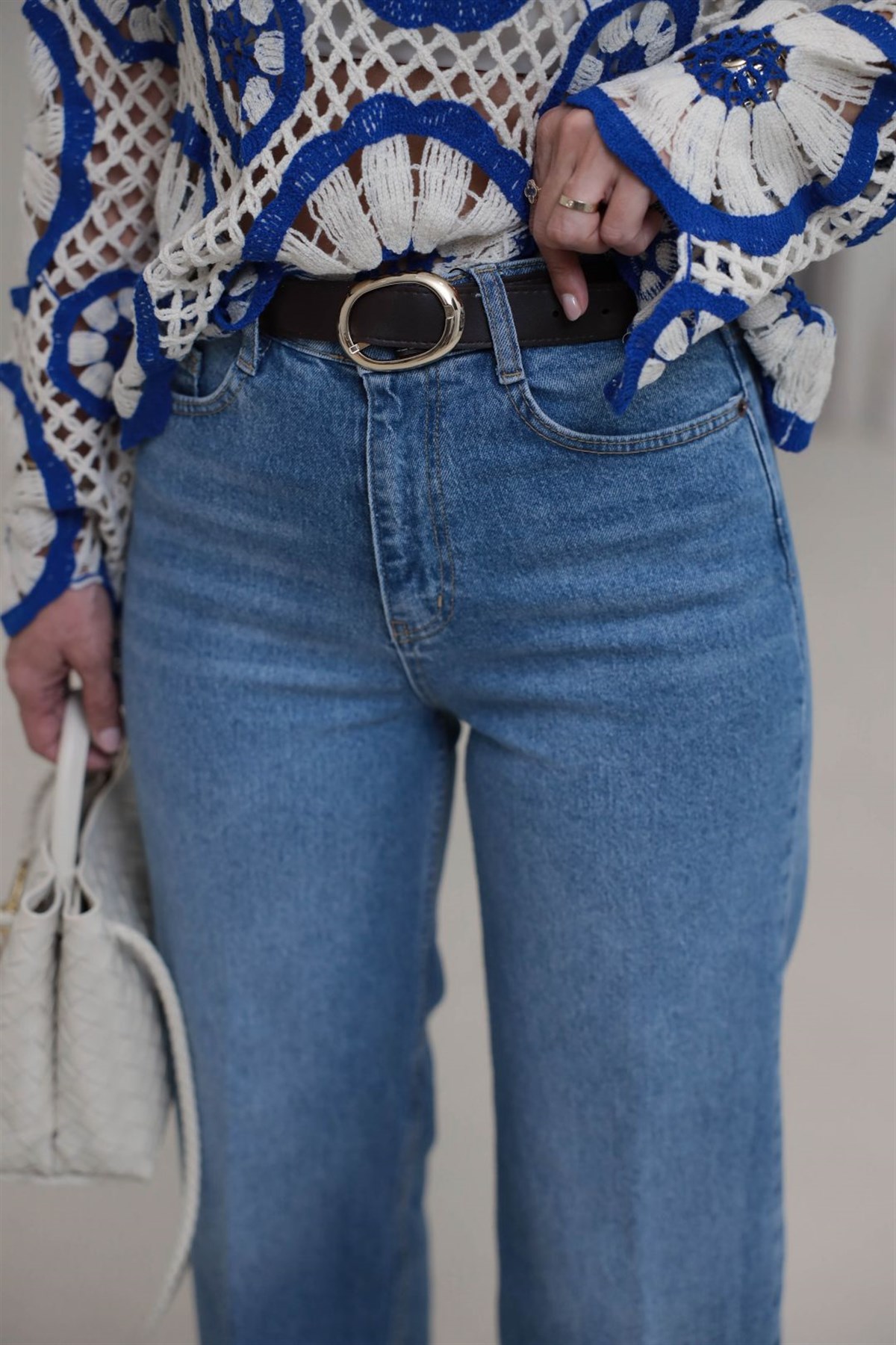 Kemerli Yüksek Bel Culotte Jean MAVİ