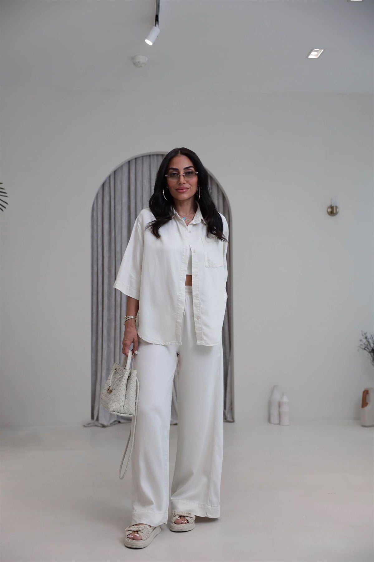 3444  Soft Tencel Kumaş Oversize Takım EKRU