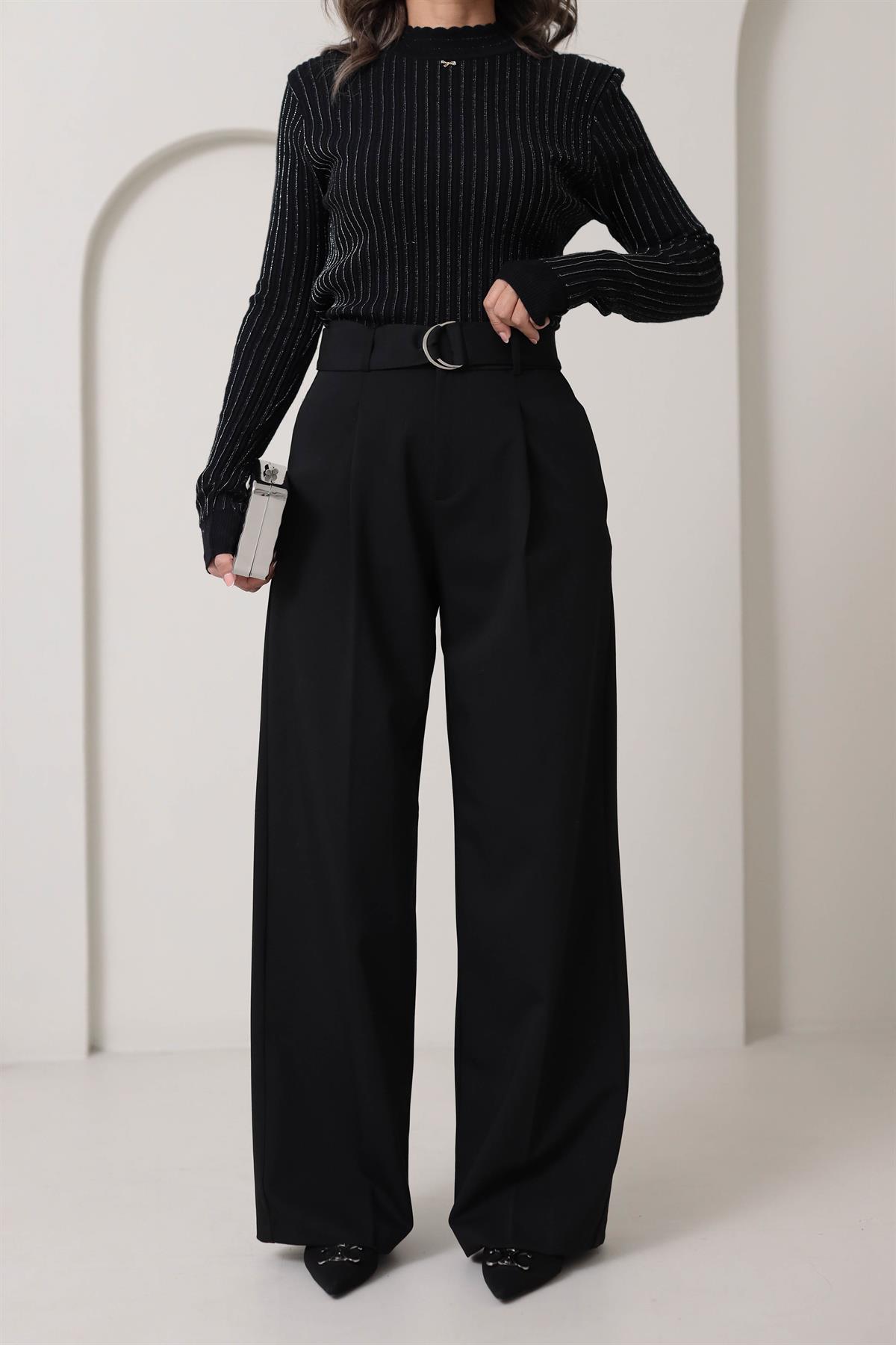 6460 Kemeri Tokalı Pantolon SİYAH