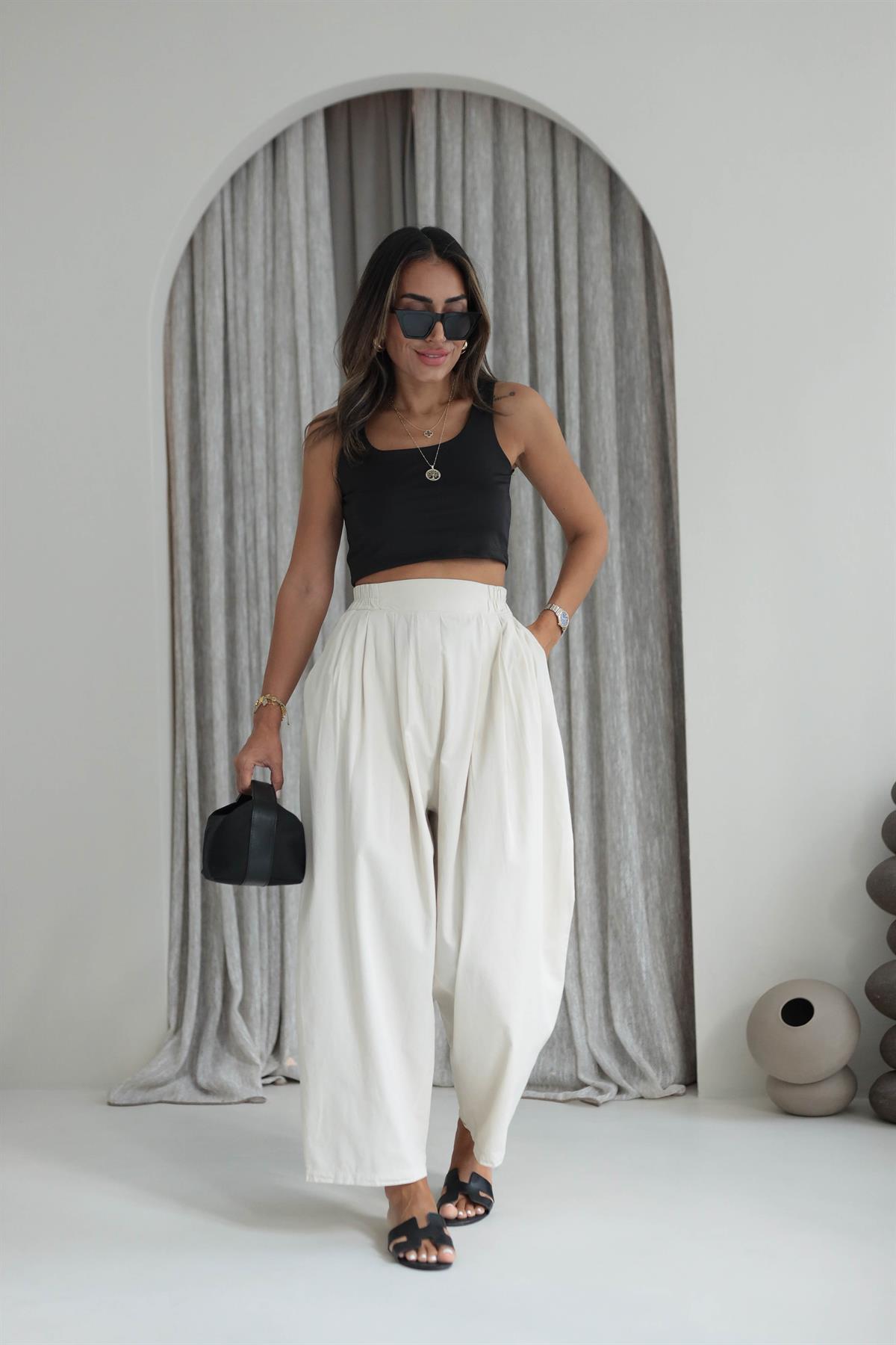 1518 Önden Pileli Salaş Pantalon TAŞ