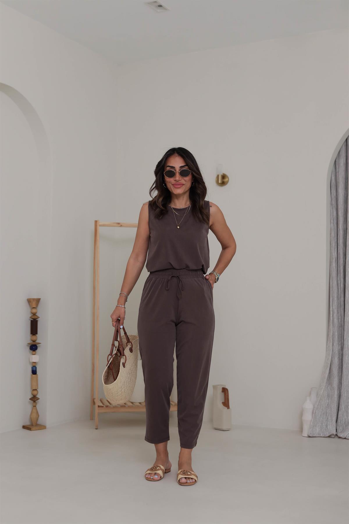 4747 Sıfır Kol Pike Modal Takım KAHVE