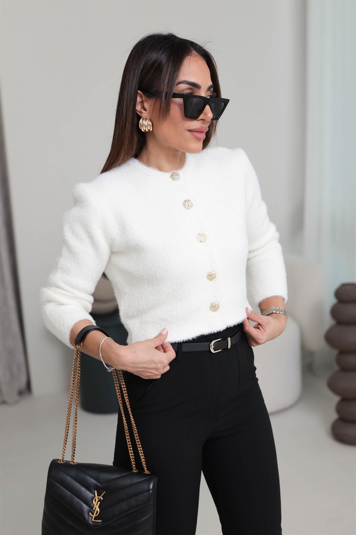 580 Bisiklet Yaka Yumoş Hırka EKRU