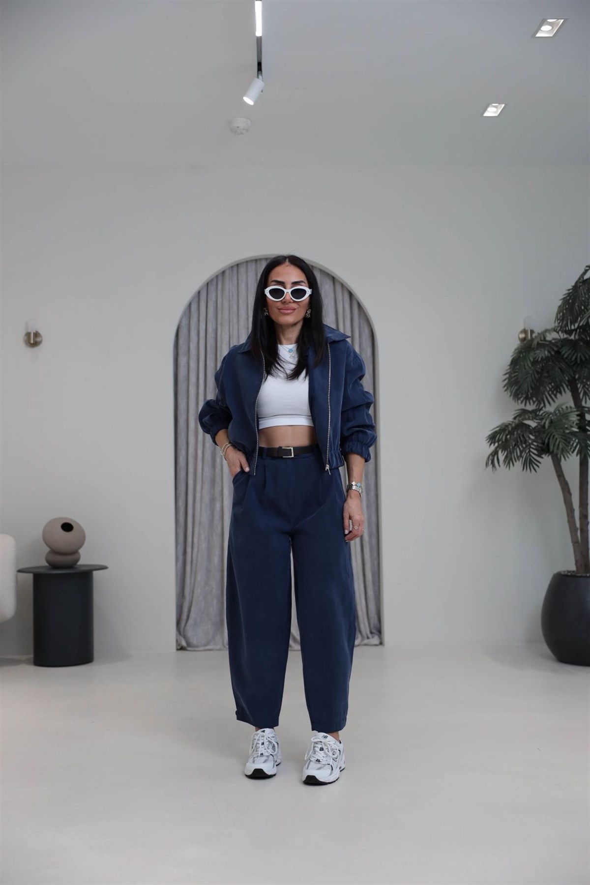 0735 Polo Yaka Bomber Ceketli Tencel Takım LACİVERT