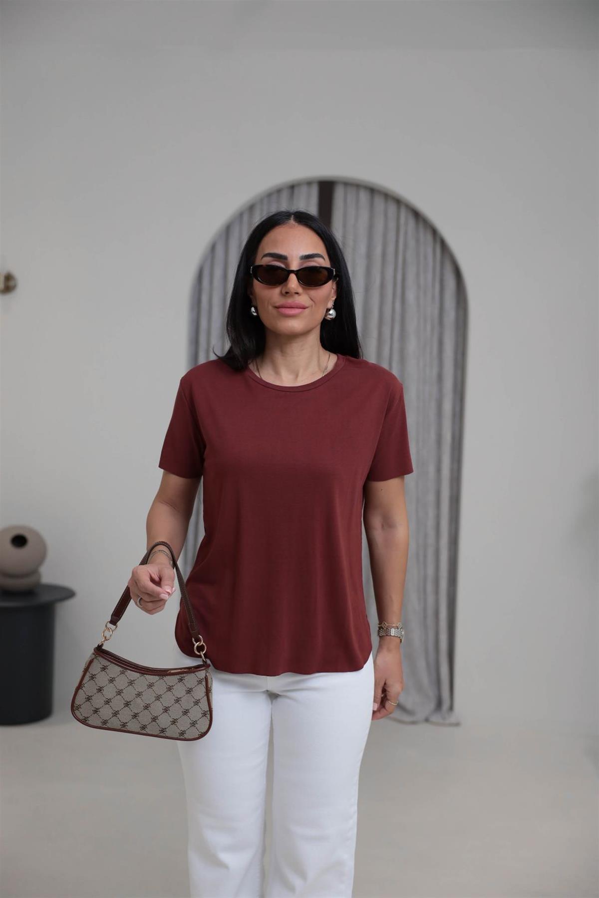 1020 Oys Lazer Kesikli Modal Tshirt KİREMİT