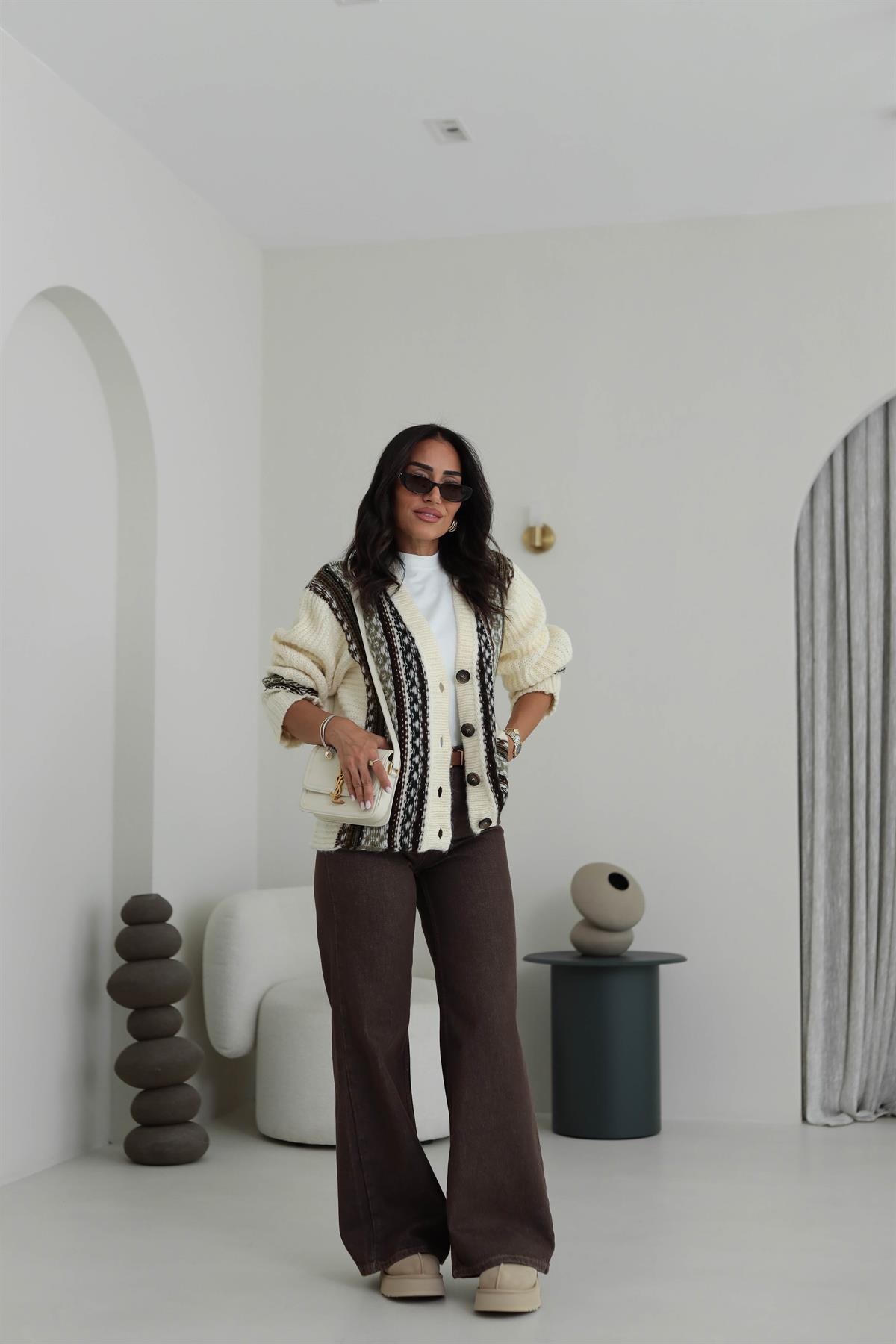 2033 Geniş Kalıp Yüksek Bel Denim Pantolon KAHVE