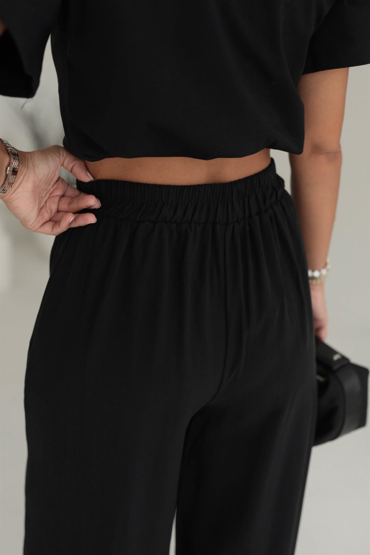 Yırtmaçlı Düğme Detaylı Tencel Pantolon