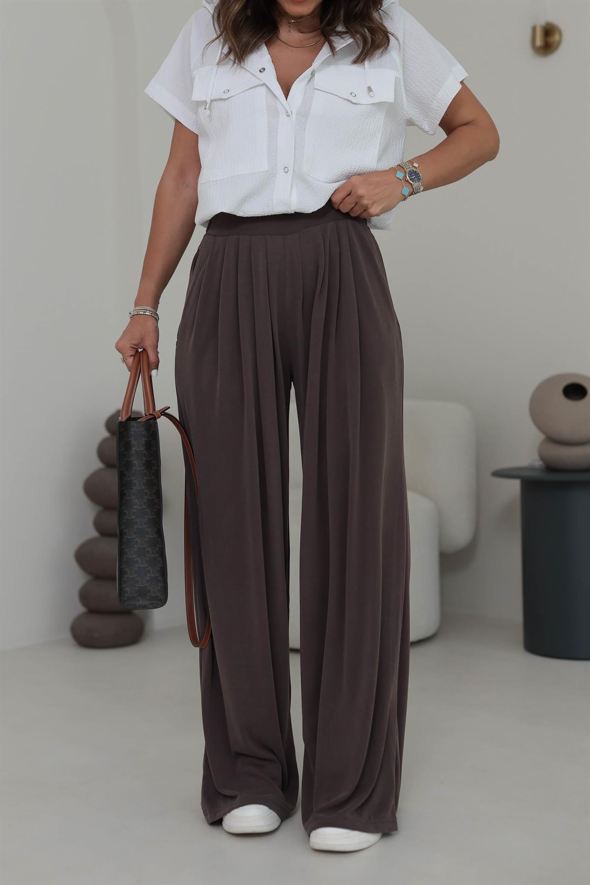 008 Oys Şalvar Modal Pantolon KAHVE