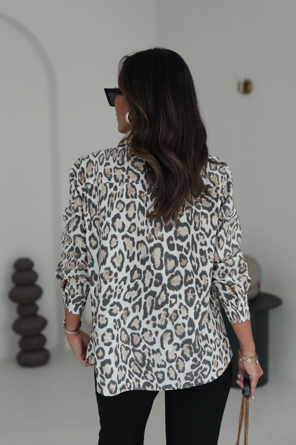 9156 Cep Kapaklı Leopar Garnili Gömlek LEOPAR