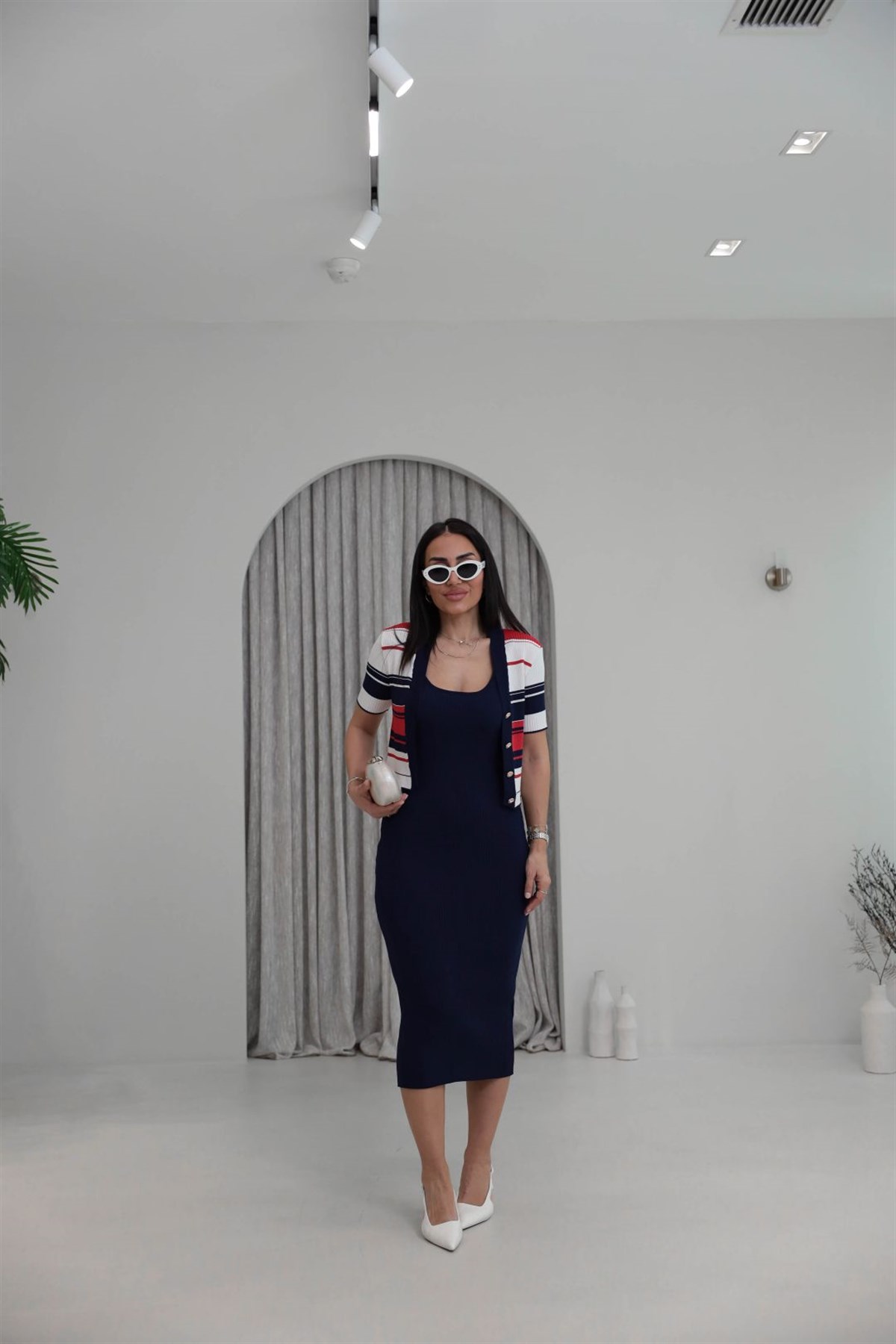 0624 Hırkalı Rayon Kumaş Triko Elbise LACİVERT