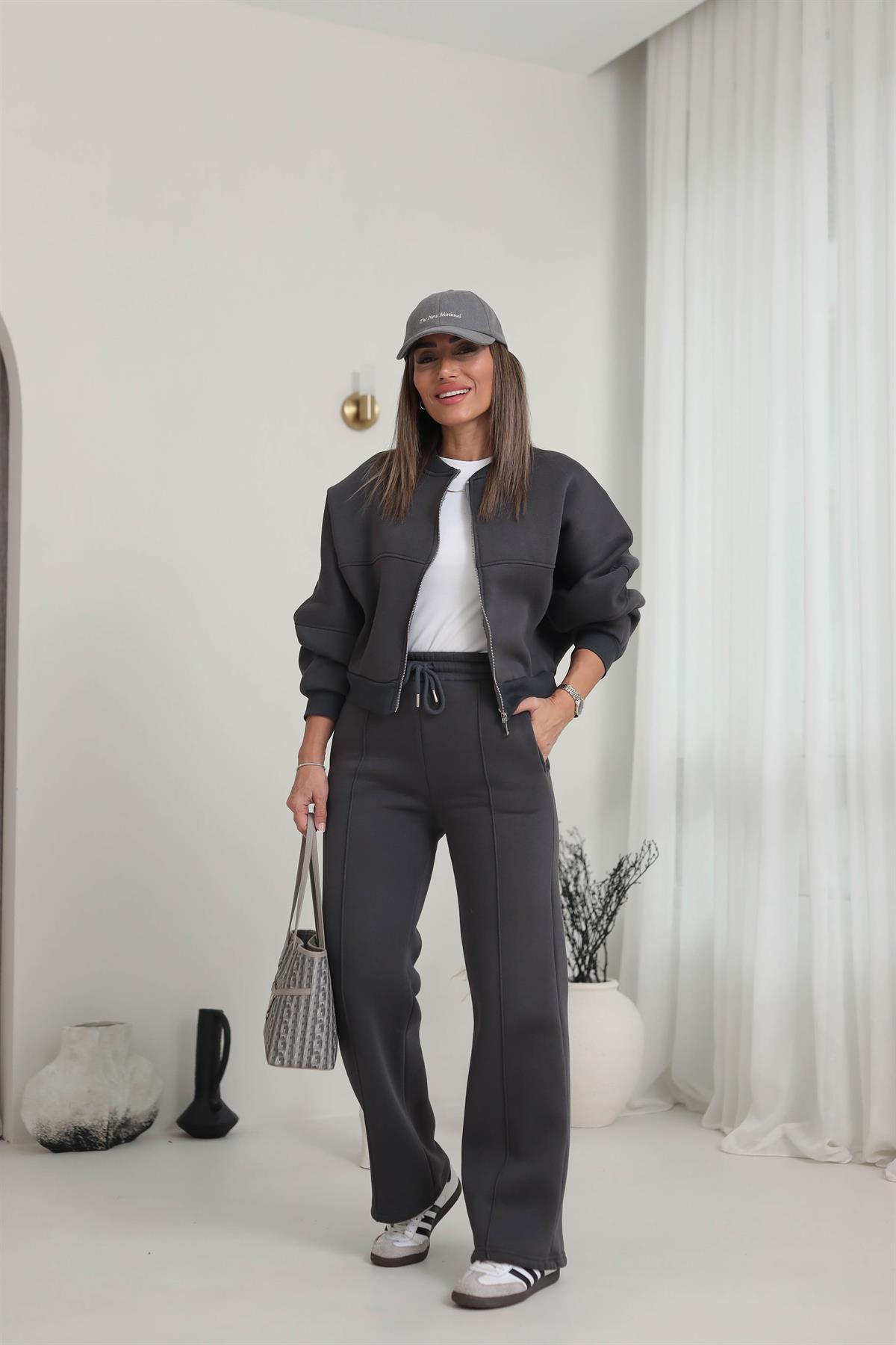 Fermuarlı Çimalı 3iplik Şardonlu Takım ANTRASİT