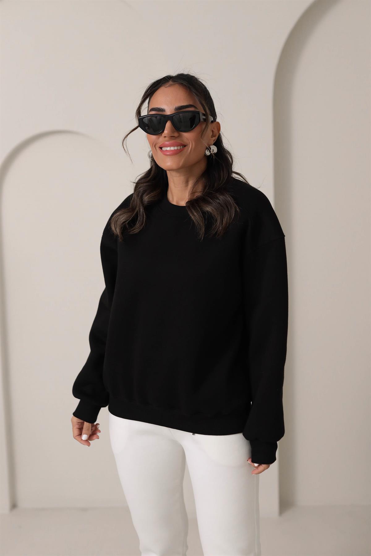 134 Bisiklet Yaka İplik Şardonlu Sweatshirt