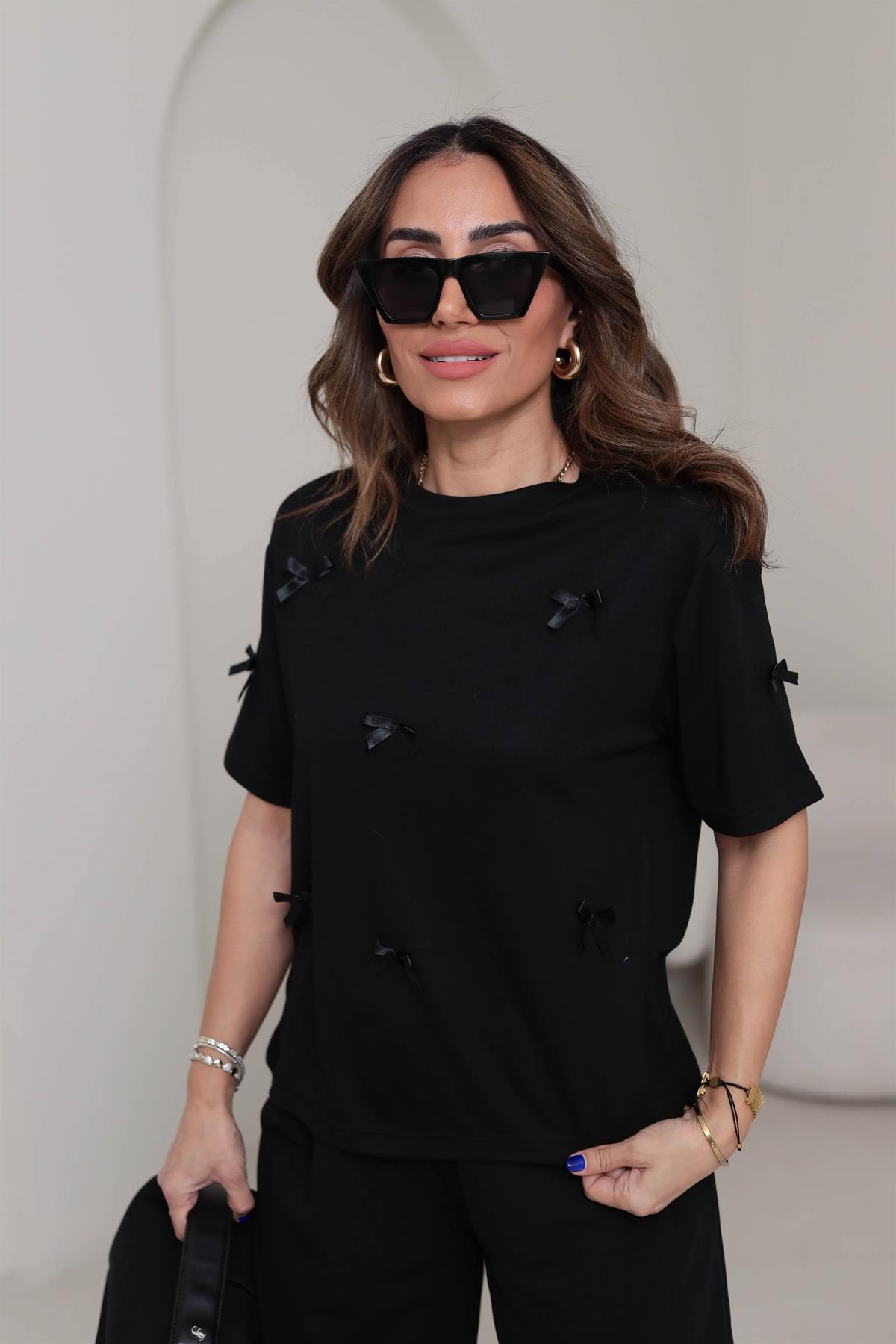 8110 Fiyonklu Pike Modal Tshirt SİYAH