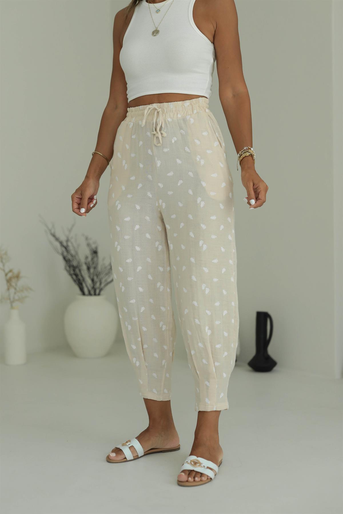 7163 Desenli Müslin Pantolon