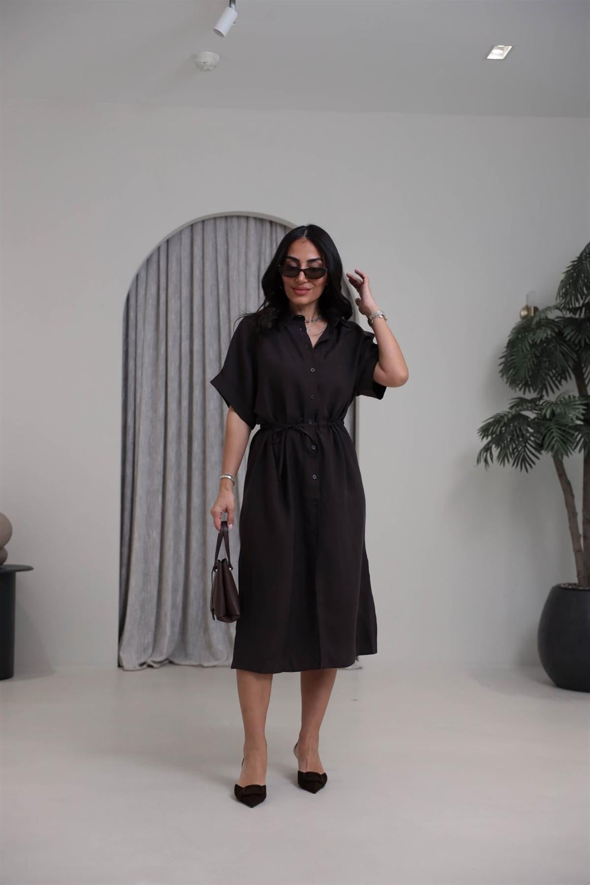 1003 Massi Tencel Gömlek Elbise KAHVE